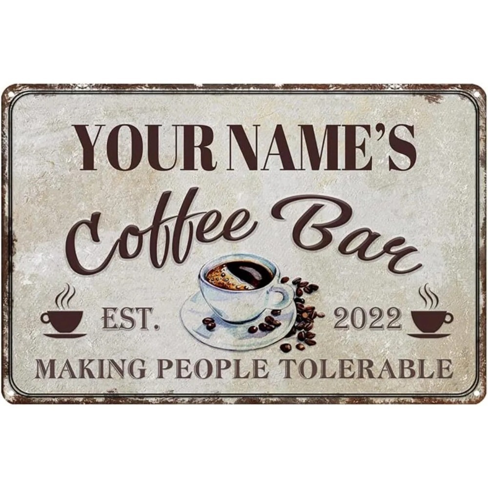 Home Bar Signs - Custom Retro Coffee‑Bar Tin Metal Sign,