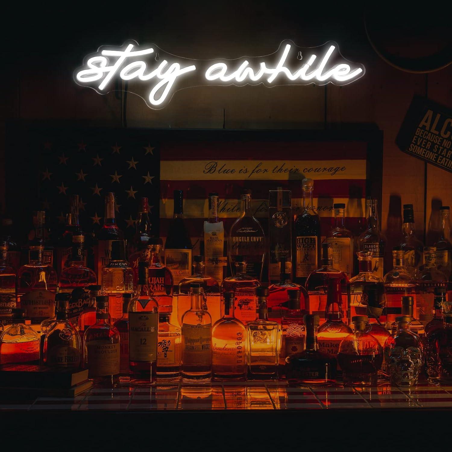 Stay Awhile Neon Signs USB Dim - Home Bar Signs review and price