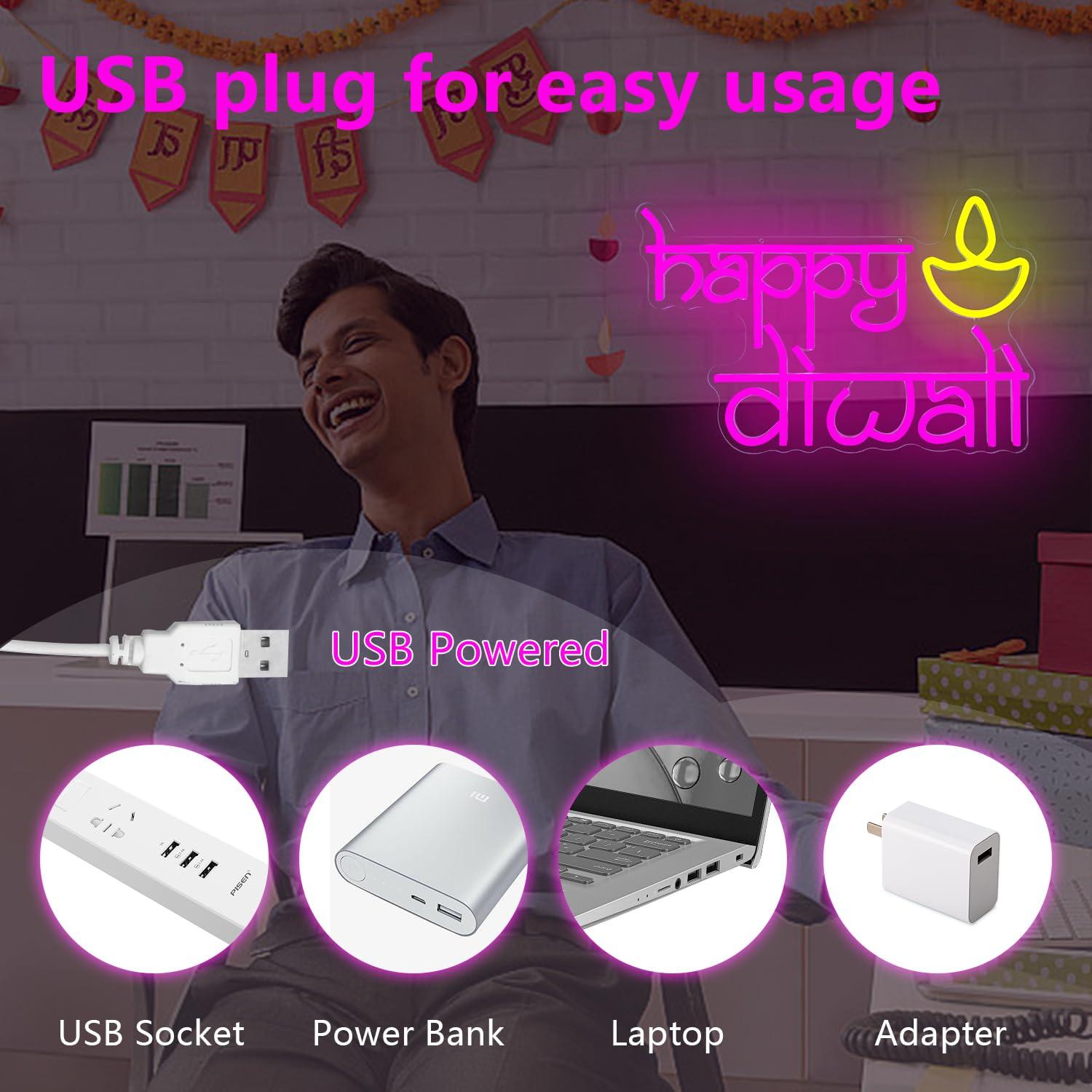 Happy Diwali Neon Sign USB Pow - Home Bar Signs review and price